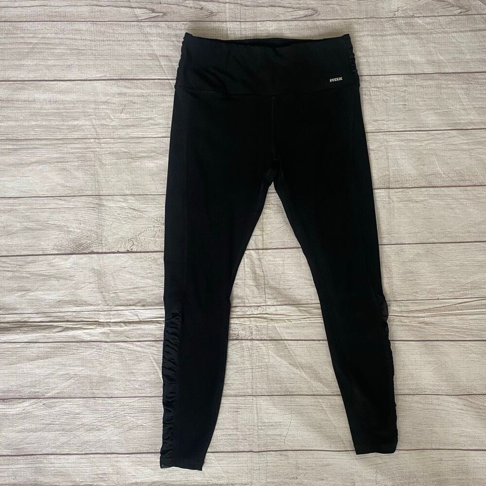 Reebok women M compression leggings w/semi sheer ruched sides black
